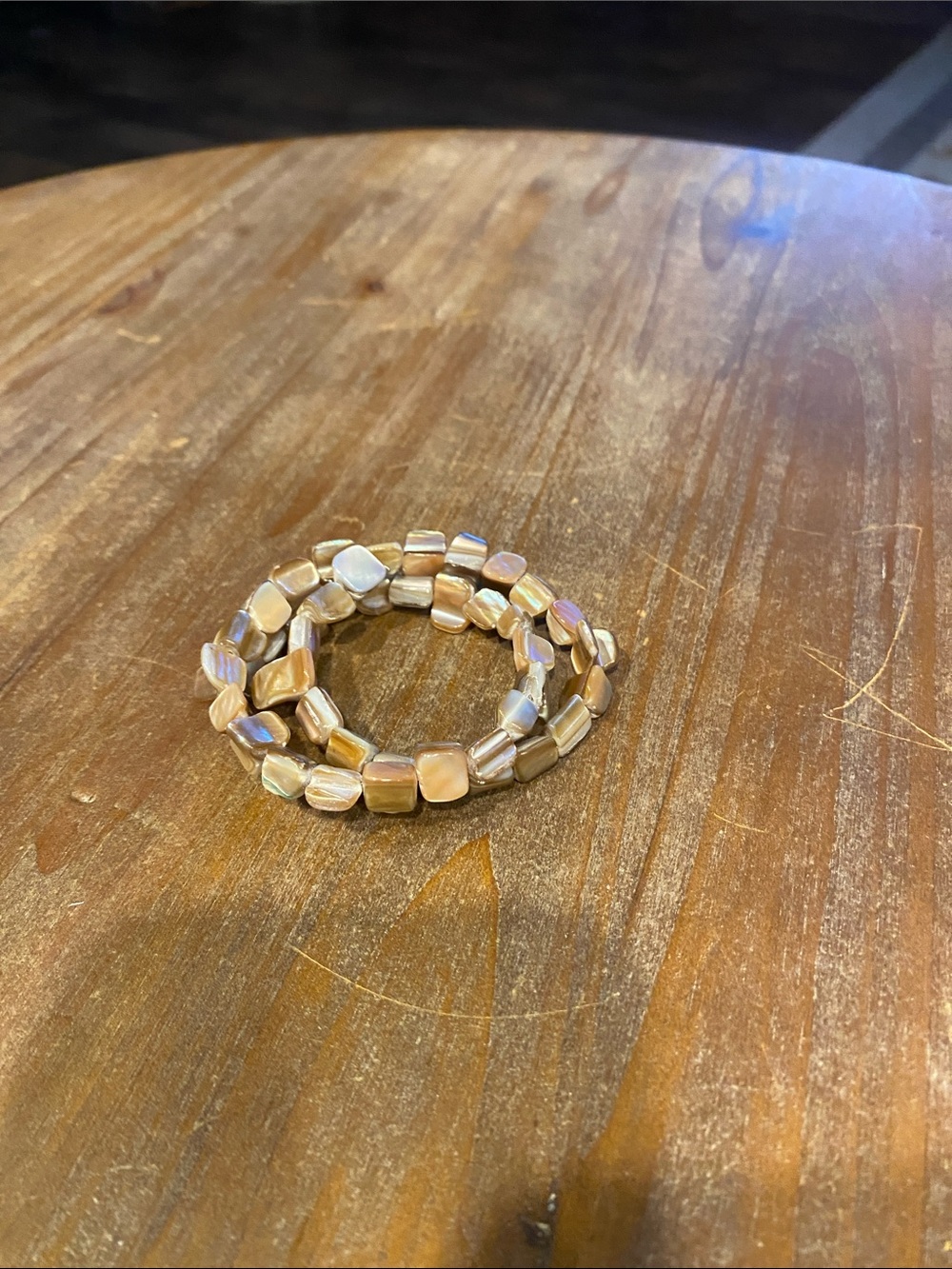 Iridescent mother of Pearl Bead Stretch Bracelet - Neutral Tones
